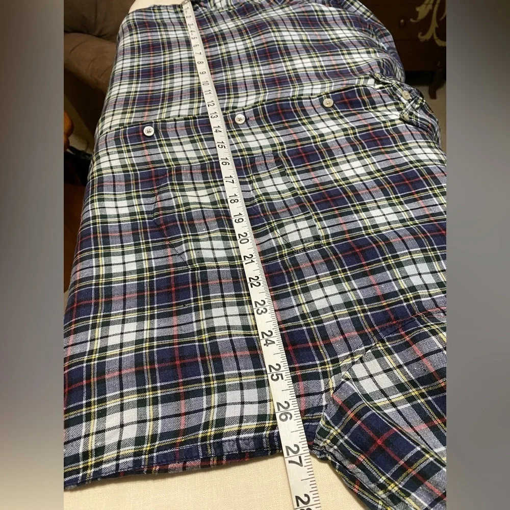 Banana Republic Blue Plaid Irish Linen Long Sleeve Men’s Button Up Shirt Size XL